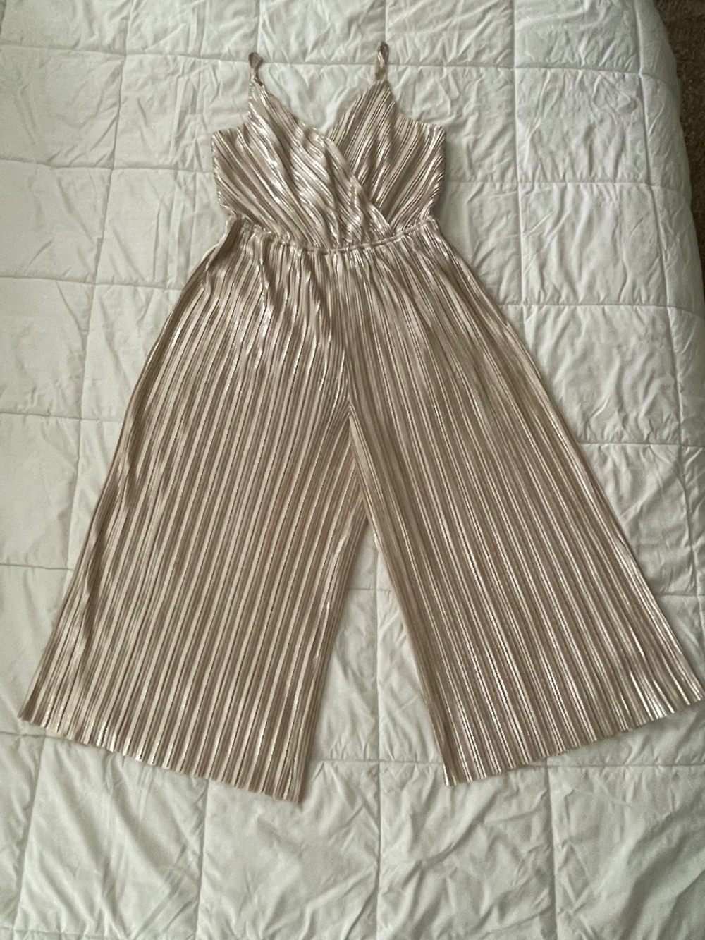 Eyeshadow Gold Metallic Lame Jumpsuit Women's L V Neck Wide Leg